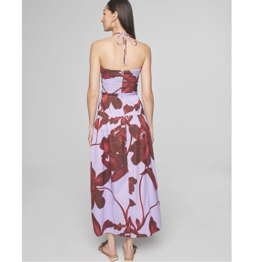 WHBM CAMILLE FIRL Floral Halter Maxi Dress in Purple and brown SZ 18 NWT - Picture 2 of 13